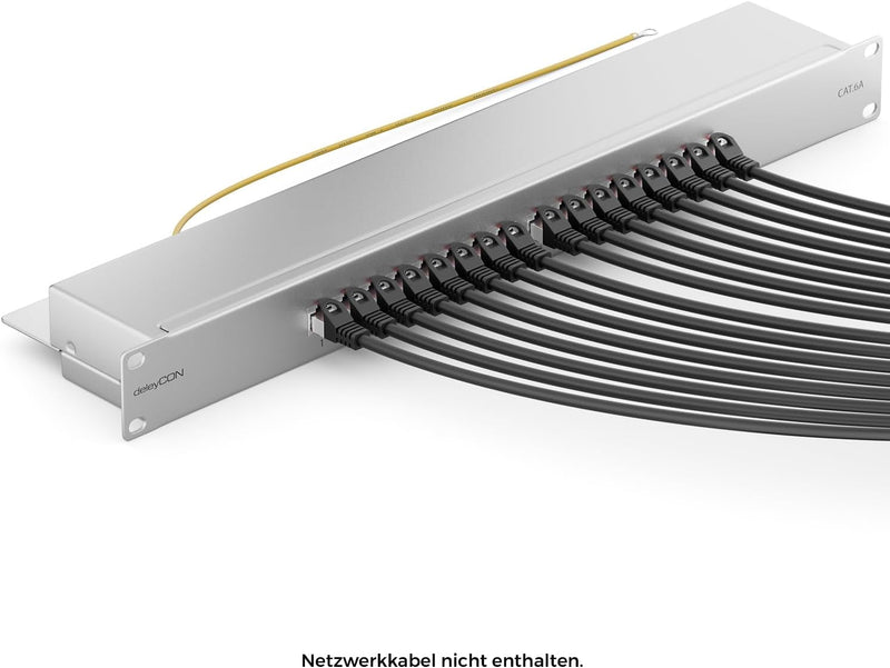 deleyCON CAT 6a Patchpanel Verteilerfeld 16 Port - Desktop 19" Zoll Rackeinbau Servermontage RJ45 Ge