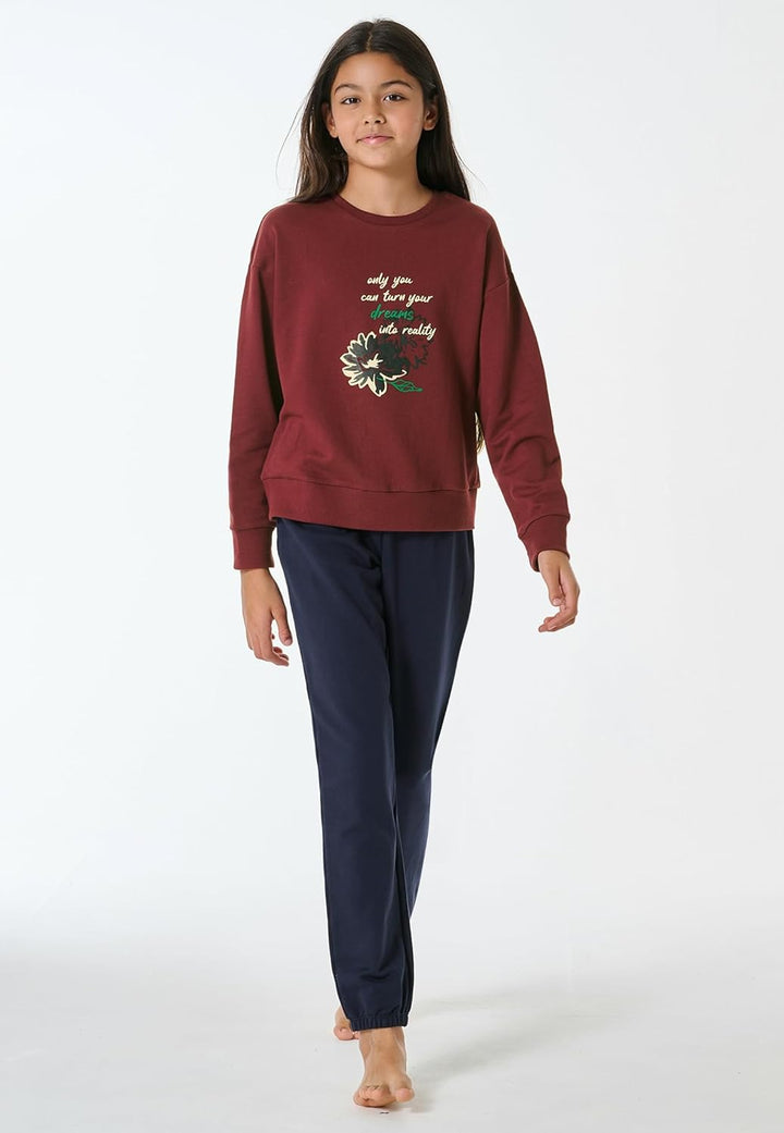 Schiesser Mädchen Teens Langer Schlafanzug - 181971 140 Burgund, 140 Burgund