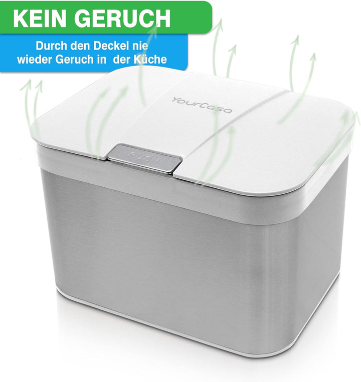YourCasa® Biomülleimer Küche 4,3 L aus Edelstahl - geruchsdichter Bio Mülleimer mit Deckel & spülmas