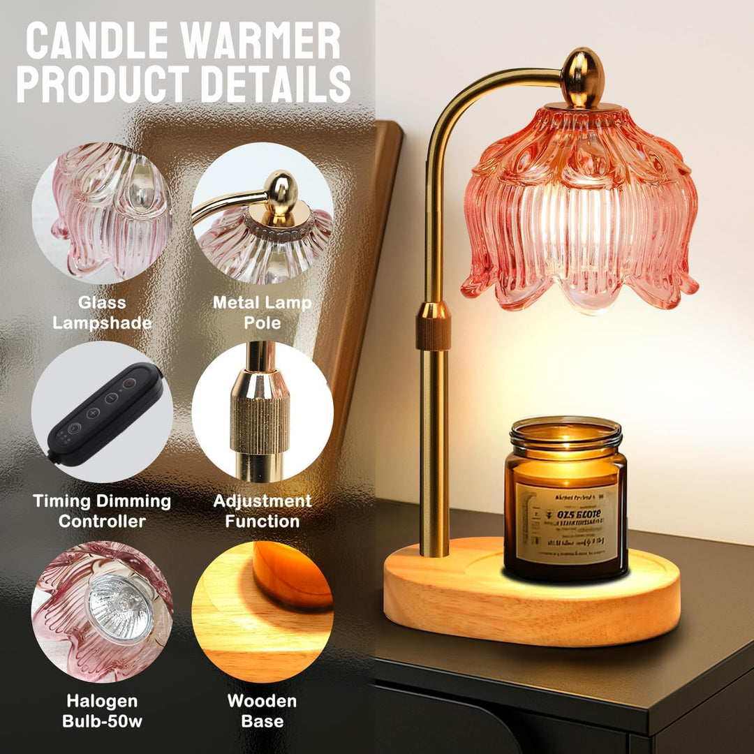Candle Warmer Lamp with Timer Electric Adjustable Height Candle Warmer Dimmable Wax Lamp Jar Candles
