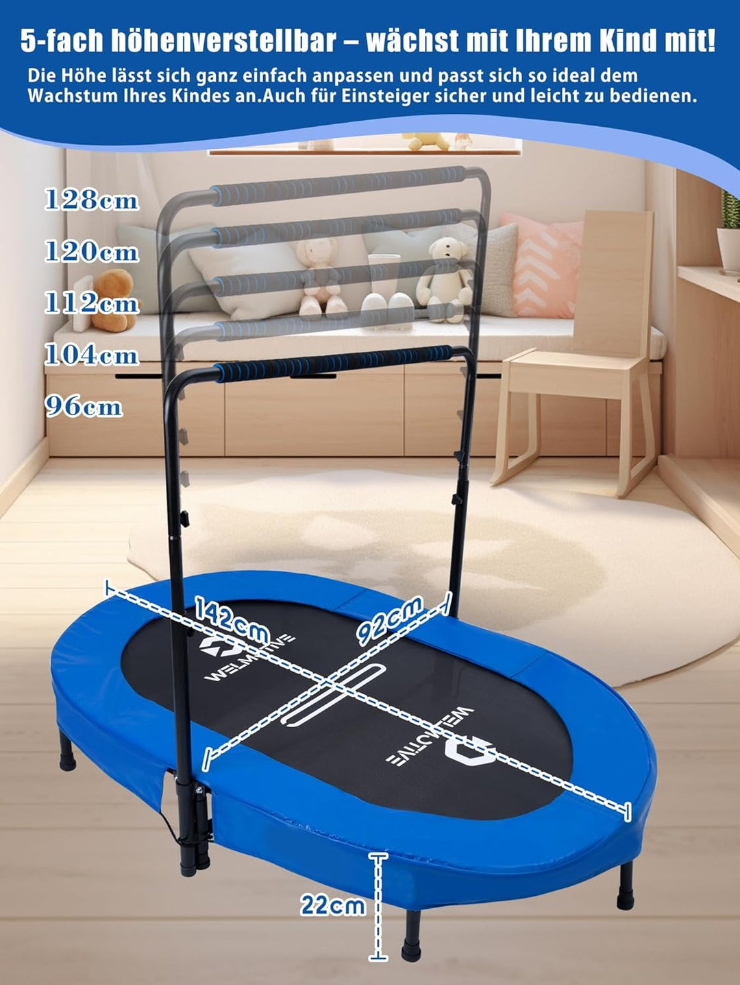 Ovales Indoor Trampolin für 2 Personen geräuscharm belastbar bis 150kg Ideal für Kinder &amp; Erwachsene