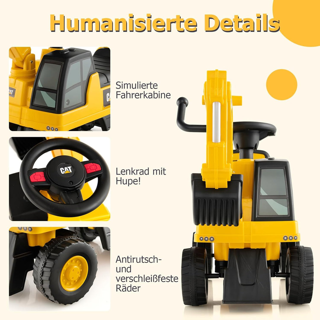 DREAMADE Sitzbagger, Bagger mit Lenkbarer Schaufel & Hupe, Rutschauto mit Stauraum unter Sitz, Aufsi