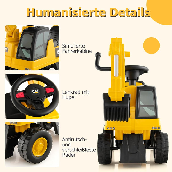 DREAMADE Sitzbagger, Bagger mit Lenkbarer Schaufel & Hupe, Rutschauto mit Stauraum unter Sitz, Aufsi