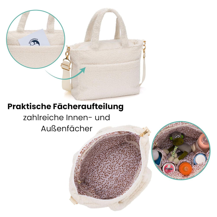 Fillikid Wickeltasche Teddy Small Exklusiv | Stilvolle Wickeltasche aus weichem Teddy-Material | Mit