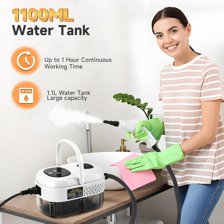 Dampfreiniger, 2500W Tragbarer Dampfreiniger Handgerät, 1100ML Grossem Wassertank, mit 6 Geschwindig