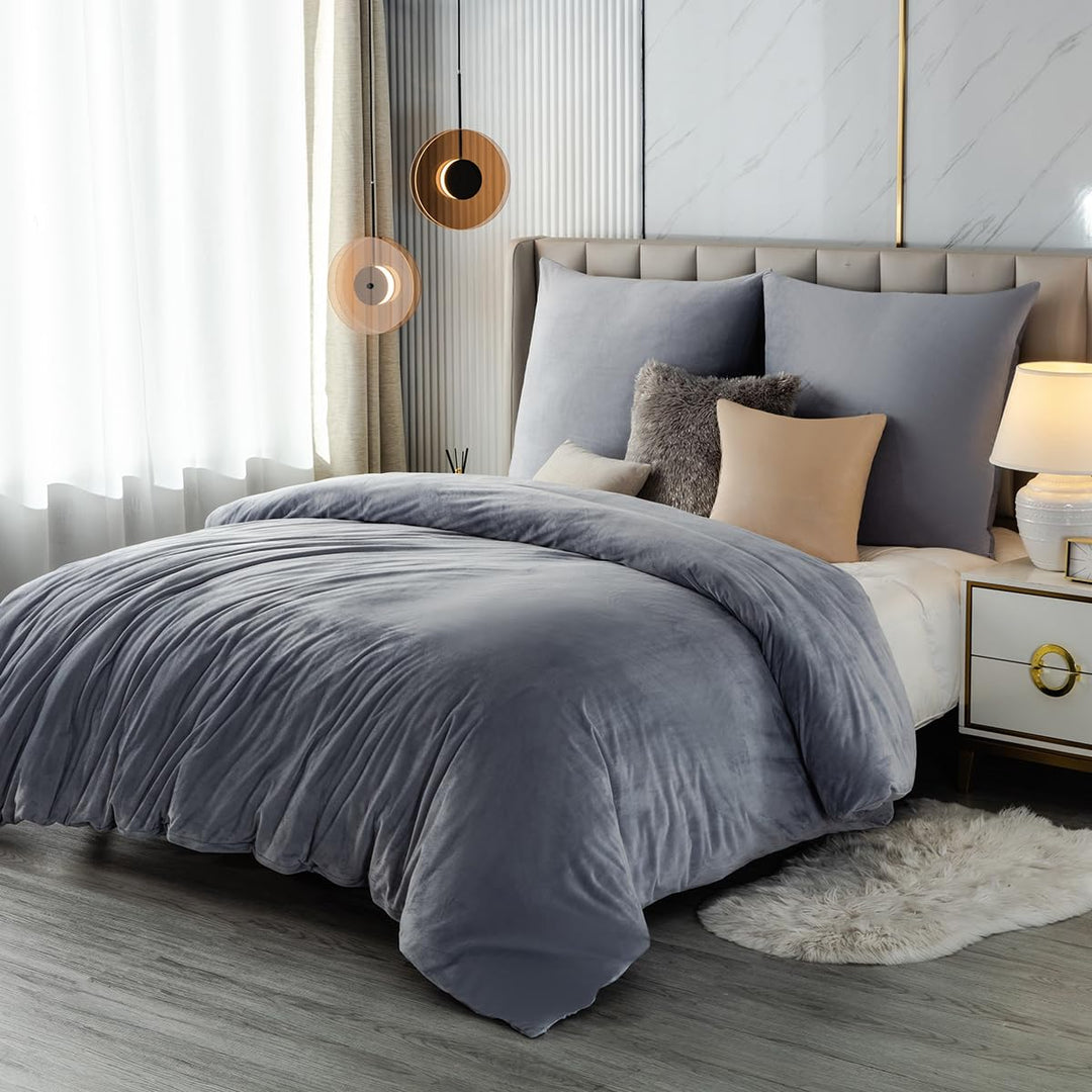 Soifox Winter Flanell Bettwäsche 180x200 - Grau Flauschige und Warme Cashmere Touch Bettbezug + Kiss