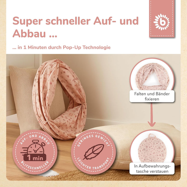 Bieco Pop Up Spieltunnel Dreamy Flowers Krabbeltunnel ab 1 Jahr | 180 x 46 cm | Spieltunnel Kind und