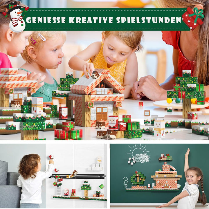 Uuoeebb 100 Stück Magnetische Bausteine - Baue Mine Welt mit Weihnachts-Schnee Magnetische Bauwelt,