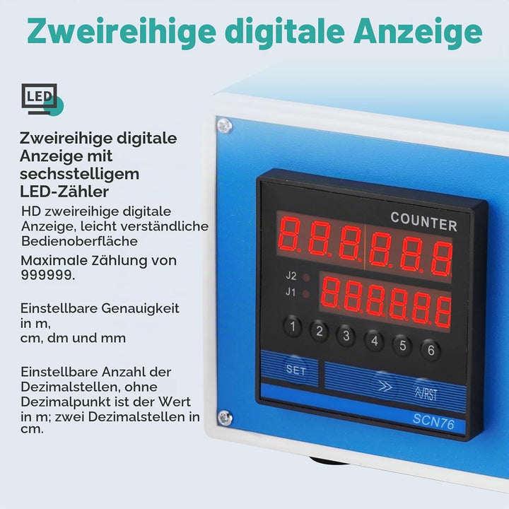 Digital Längenzähler Meterzähler mit Rotary Encoder Radrolle 0-999999 Längenmesser Zähler