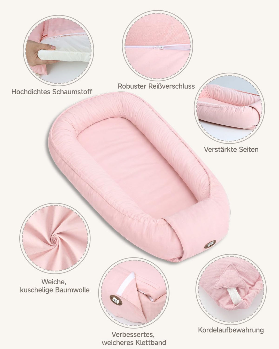 Babynest Neugeborene 95x56cm,Vollständig Abnehmbar Nestchen Baby,0-6 Monate | Babynestchen Neugebore