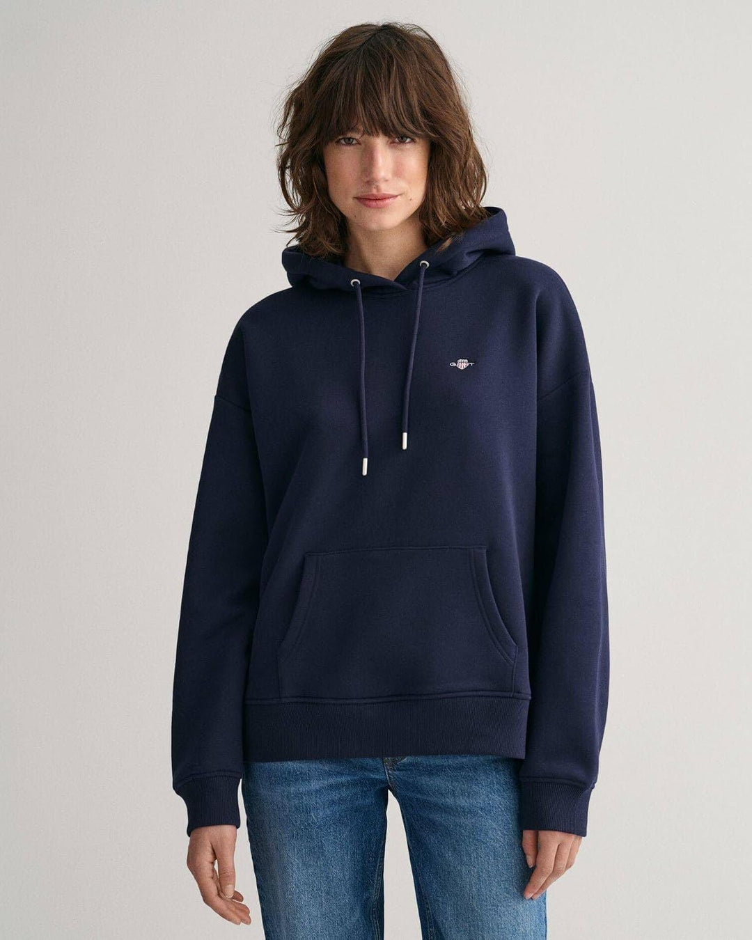 GANT Damen Rel Shield Hoodie Kapuzenpullover XS Evening Blue, XS Evening Blue
