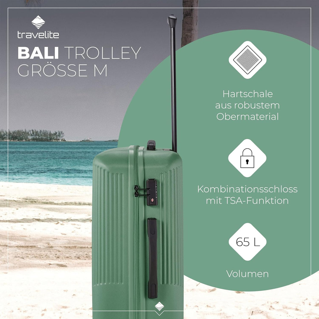 Travelite 4-Rad Hartschalenkoffer mittelgross 65 Liter, Gepäck Serie Bali: ABS Hartschalen Trolley m