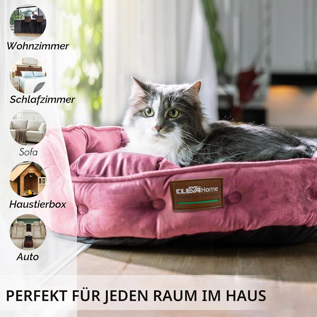 ClevaHome Rundes Katzenbett &amp; Hundebett für Kleine Haustiere bis 7kg – Waschbares Weiches Haustierbe