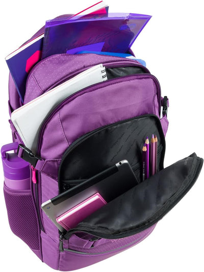 Walker 42041-053 - Schulrucksack Fame 2.0 "Uni Plum" mit 2 Fächern, Vorderfach mit Organizer, Seiten