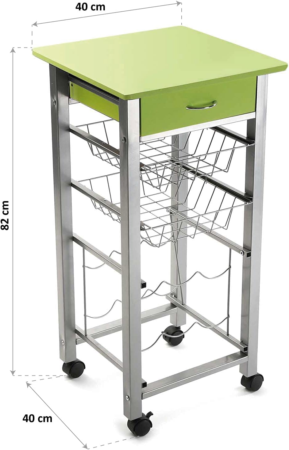 Versa Leicester Küchenwagen mit Rädern, Schubladen und Flaschenregal, Gemüsehändler, Küchenablage, M