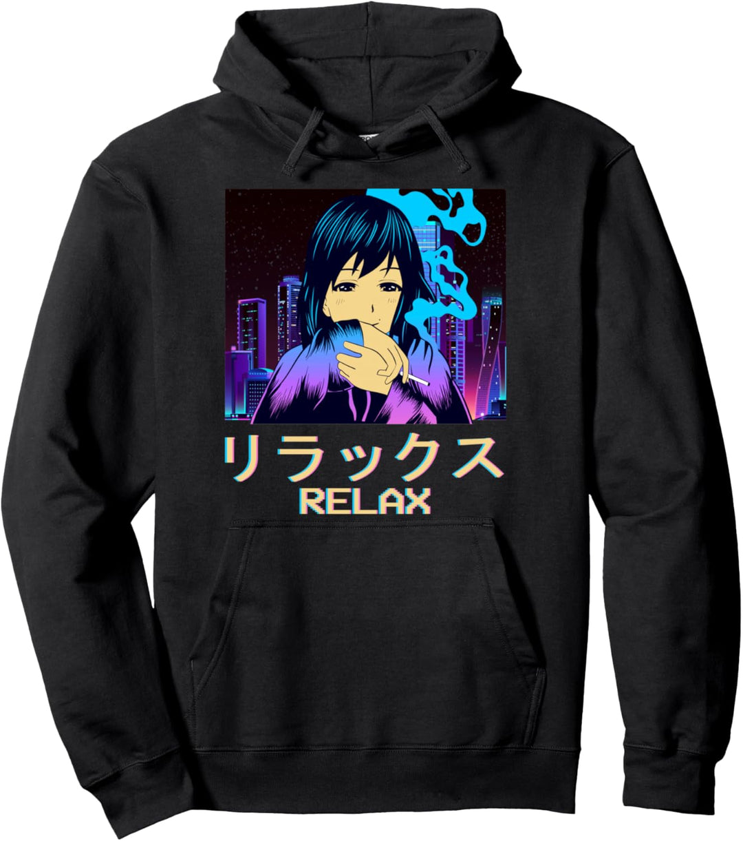 Japanese Streetwear Aesthetic Relax Anime Girl Sad Lofi Pullover Hoodie