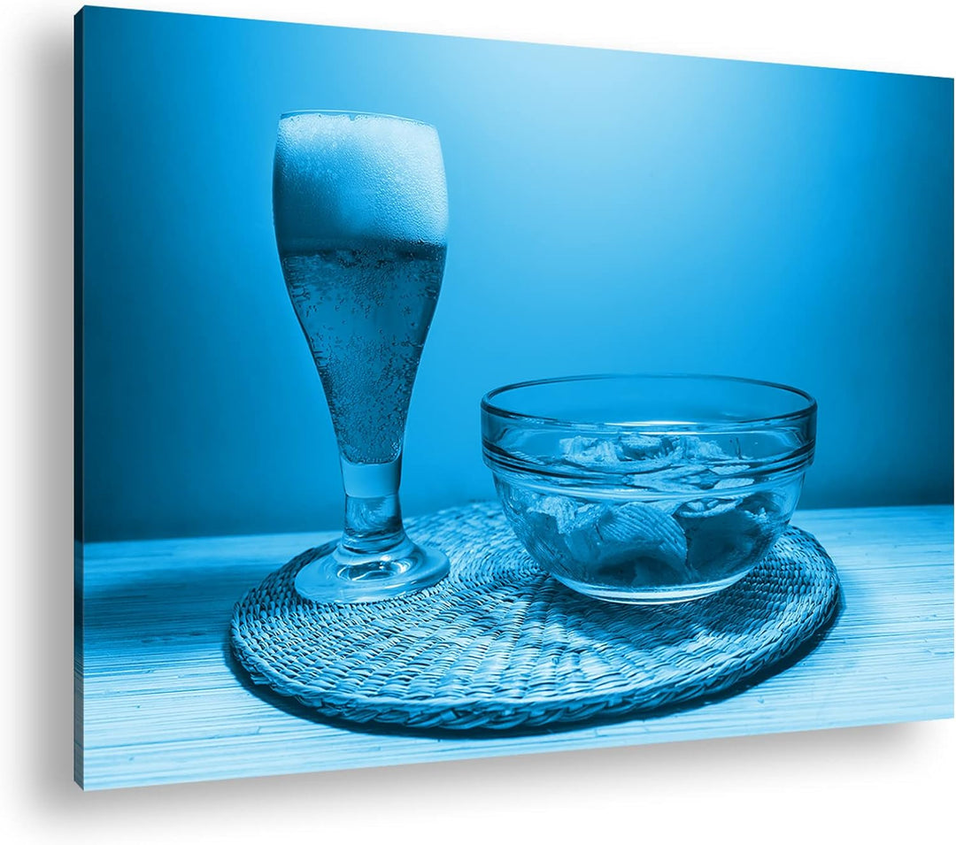 deyoli Chips und Bier Format 100x70 Effekt: Monocrome Blau als Leinwandbild, Motiv fertig gerahmt au