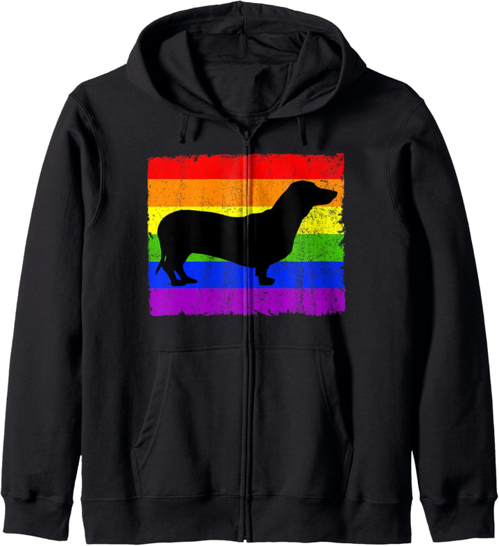 Dachshund Gay Pride Rainbow Flag Doxie Sausage Dog LBGTQ Kapuzenjacke