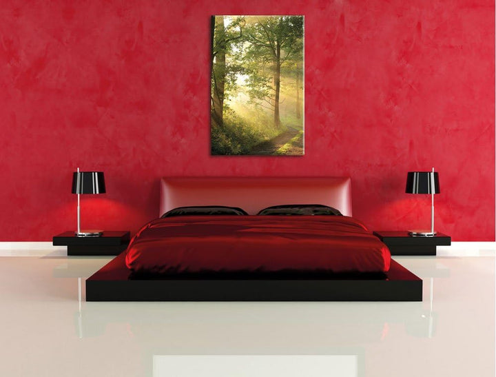 Waldweg im Winter, Format: 100x70 auf Leinwand, XXL riesige Bilder fertig gerahmt mit Keilrahmen, Ku