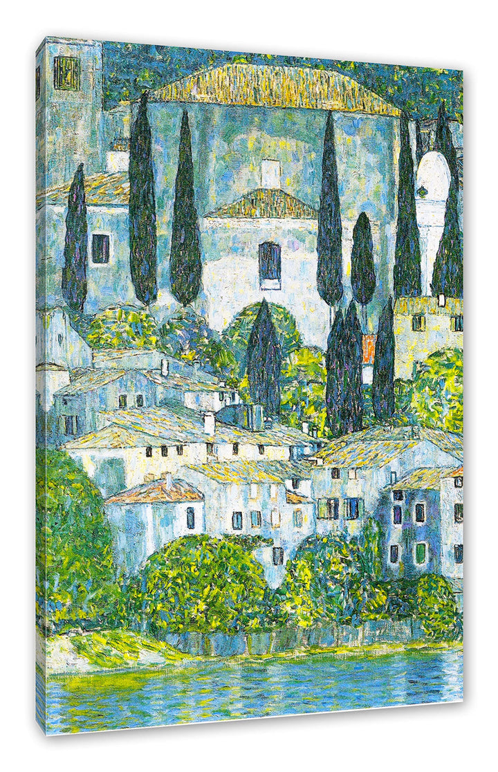 Generisch Gustav Klimt - Kirche in Cassone Landschaft mit Zypressen als Leinwandbild/Grösse: 100x70