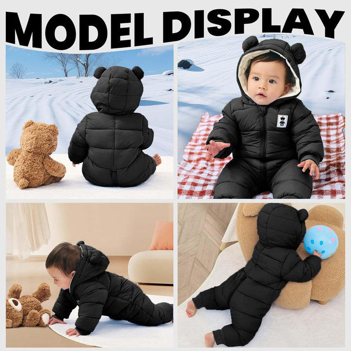 Baby Winter Overall mit Kapuze, Strampler Schneeanzug Jungen Mädchen Langarm Jumpsuit Warm Outfits G