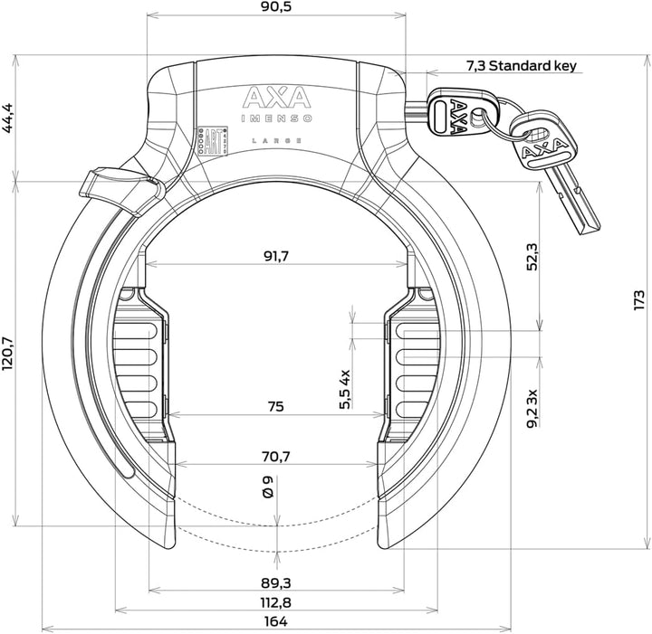 AXA Set Imenso L + ULC 130 + Transporttasche – Rahmenschloss Set mit Einsteckkette und Tasche – Hohe