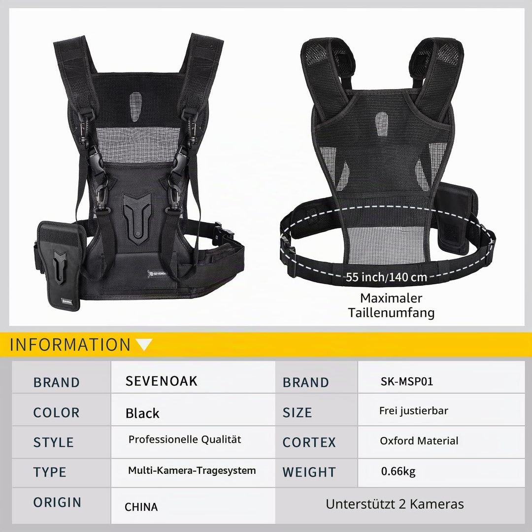 Multi-Kamera-Tragetruhe, Sevenoak SK-MSP01 Gurtsystem-Weste mit seitlichem Holster für Canon 6D 600D