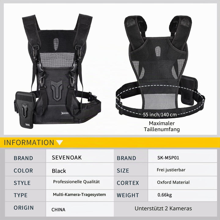 Multi-Kamera-Tragetruhe, Sevenoak SK-MSP01 Gurtsystem-Weste mit seitlichem Holster für Canon 6D 600D