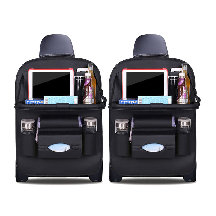 Ergocar Auto Organizer Rückenlehnenschutz Luxus Autositzschutz aus PU-Leder mit faltbarem Tablethalt