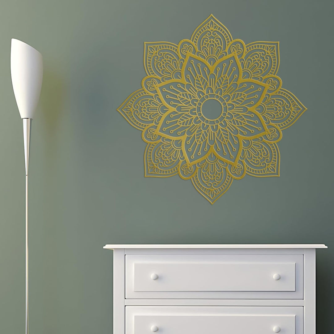Resama Grosses Metall Rundes Mandala Wanddekor, Einzigartige Lotusblume Wanddekoration für Wohnzimme