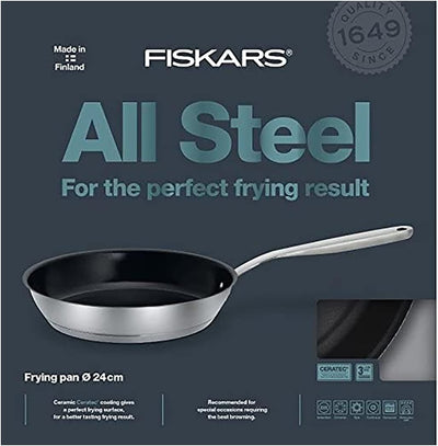 Fiskars 1023759 Bratpfanne, Edelstahl, Grau, 24 cm , 48x25.5x6 cm