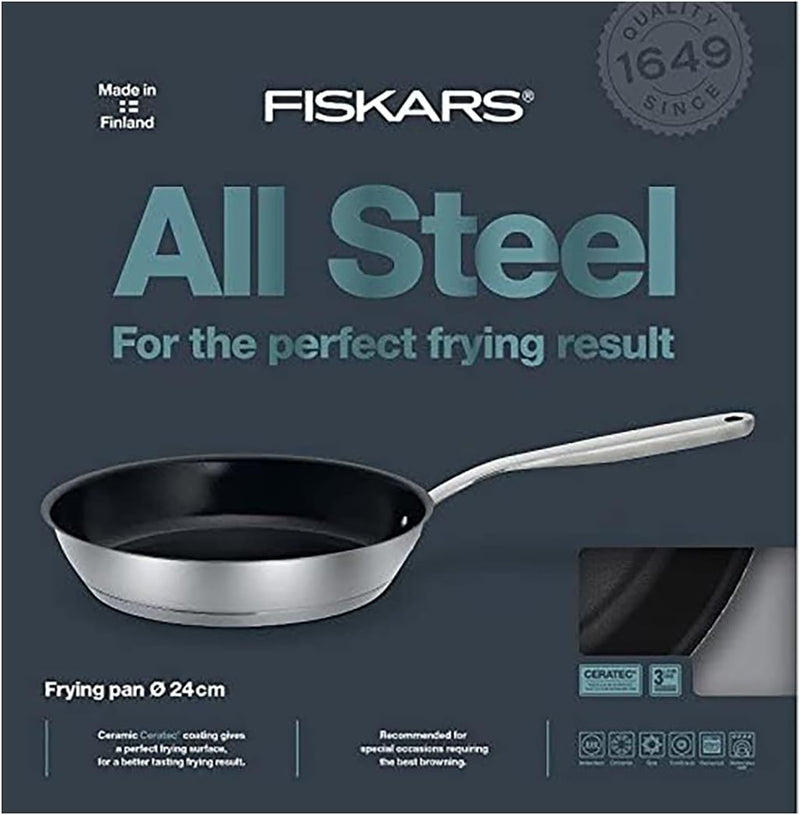 Fiskars 1023759 Bratpfanne, Edelstahl, Grau, 24 cm , 48x25.5x6 cm