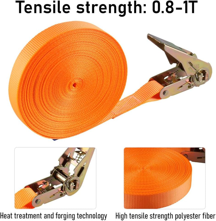 2 Stück Spanngurte mit Ratsche 15 M, Spanngurt Orange Farbe Zurrgurte mit Ratsche für Surfbrett, Mot
