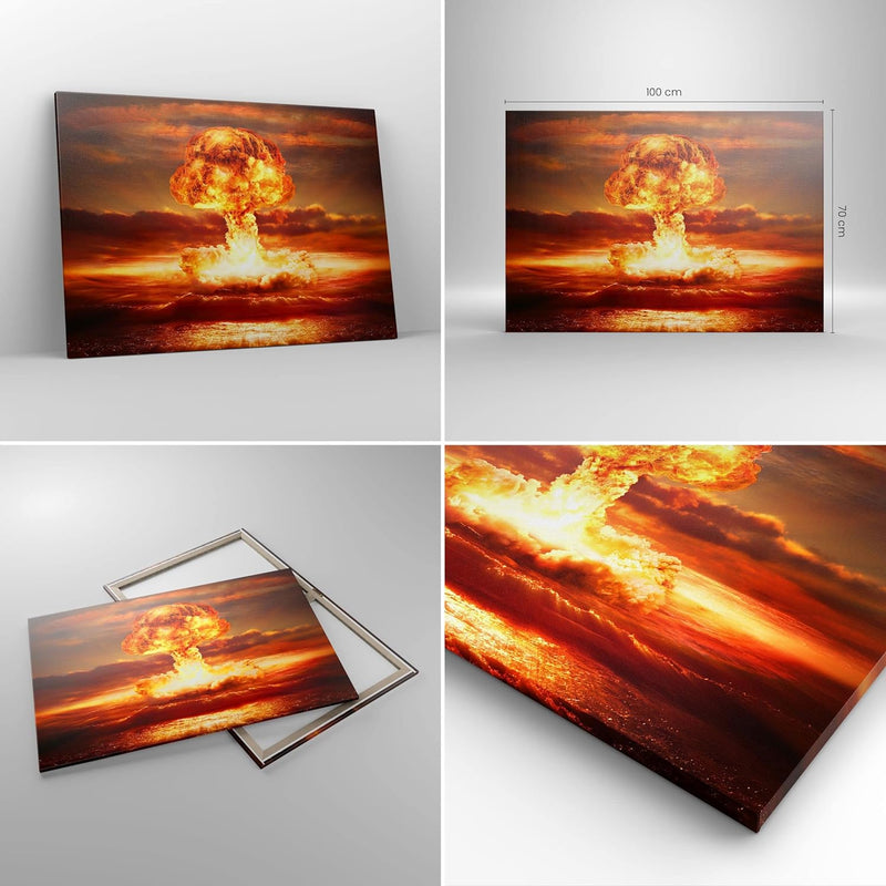 Bilder auf Leinwand 100x70cm Leinwandbild Krieg Atombombe Pilz Apokalypse Gross Wanddeko Bild Schlaf