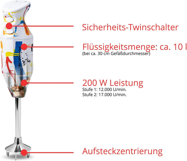 ESGE-Zauberstab 91001 Design Edition Color-Art – Stabmixer, Pürierstab, elektrischer AC-Motor, 2-stu