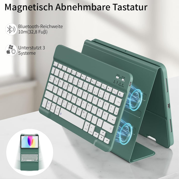 GKABXY Hülle mit Tastatur für iPad A16 11 Generation 2025/10 Generation 2022(11/10.9 Zoll), Soft TPU