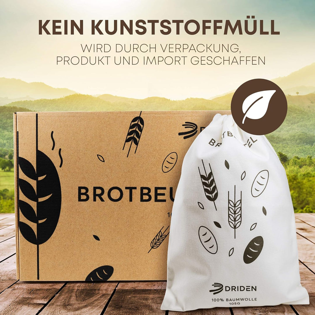 Brotbeutel XL [3er Set] 100% Natur Baumwolle - Brotsack für frische Brötchen & Grosseinkäufe - Hohe
