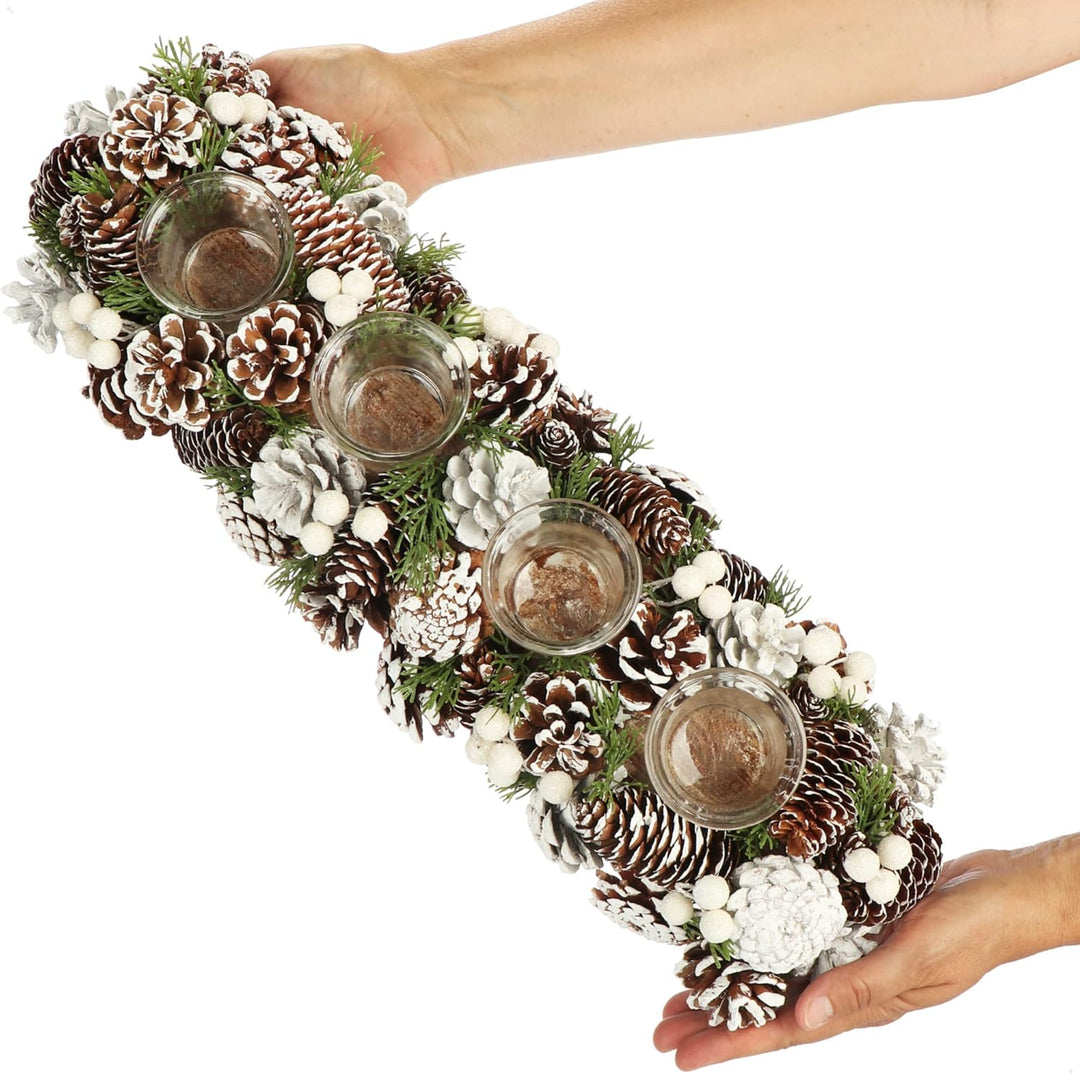 COM-FOUR® Adventskranz länglich, Kerzenständer Weihnachten für 4 Kerzen, Kerzenhalter, Adventsgestec