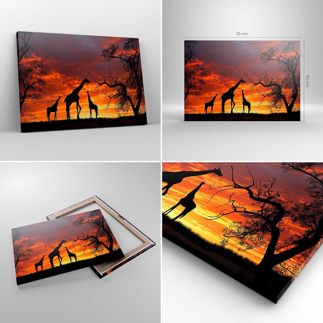 Bilder auf Leinwand Giraffe Afrika Sonne Safari Leinwandbild 70x50cm Wandbilder Dekoration Wohnzimme