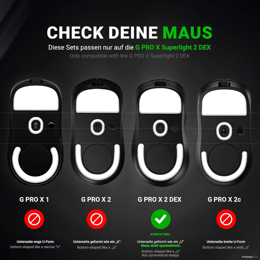 SensoryBoost DPS Glides (2er Set) kompatibel mit Logitech G PRO X Superlight 2 DEX - Ultra Schnell,