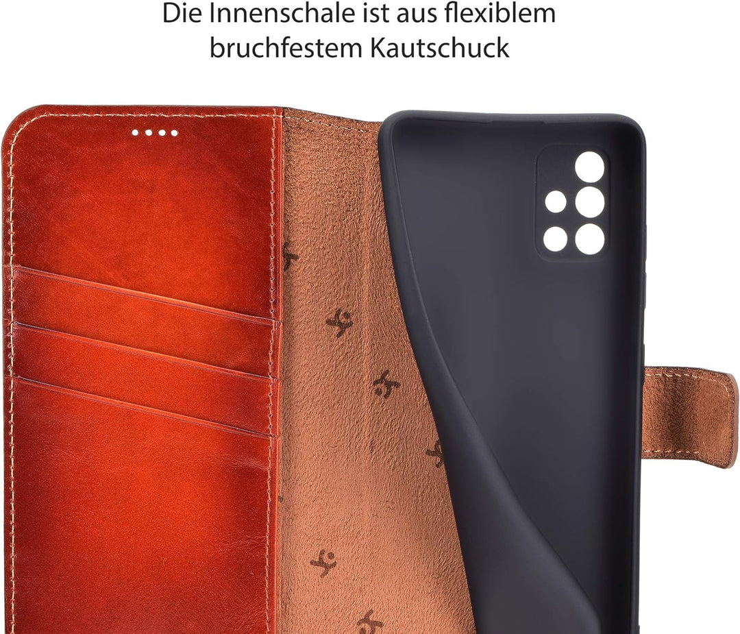 Suncase Book-Style Hülle kompatibel mit Samsung Galaxy A71 Leder Tasche (Slim-Fit) Lederhülle Handyt