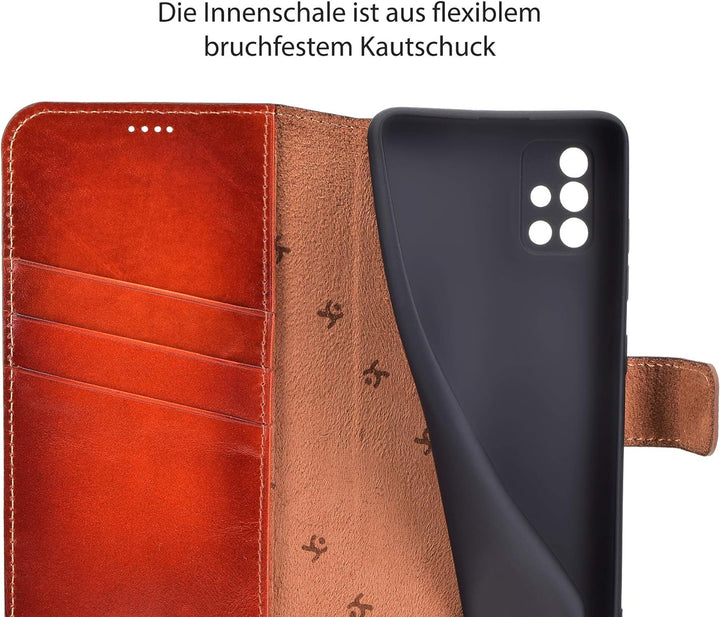 Suncase Book-Style Hülle kompatibel mit Samsung Galaxy A71 Leder Tasche (Slim-Fit) Lederhülle Handyt