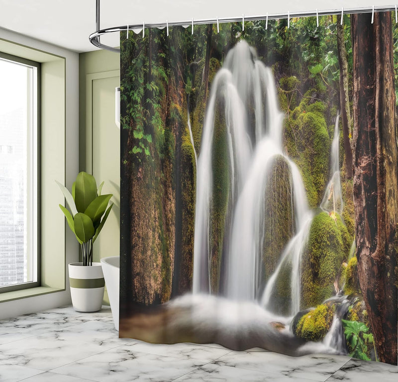 ABAKUHAUS Natur Duschvorhang, Wasserfall im Regenwald, mit 12 Ringe Set Wasserdicht Stielvoll Modern