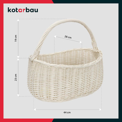 KOTARBAU® Weidenkorb Einkaufskorb geflochten 440 x 280 mm Korb aus Weide Weiss gross Einkaufskorb ge
