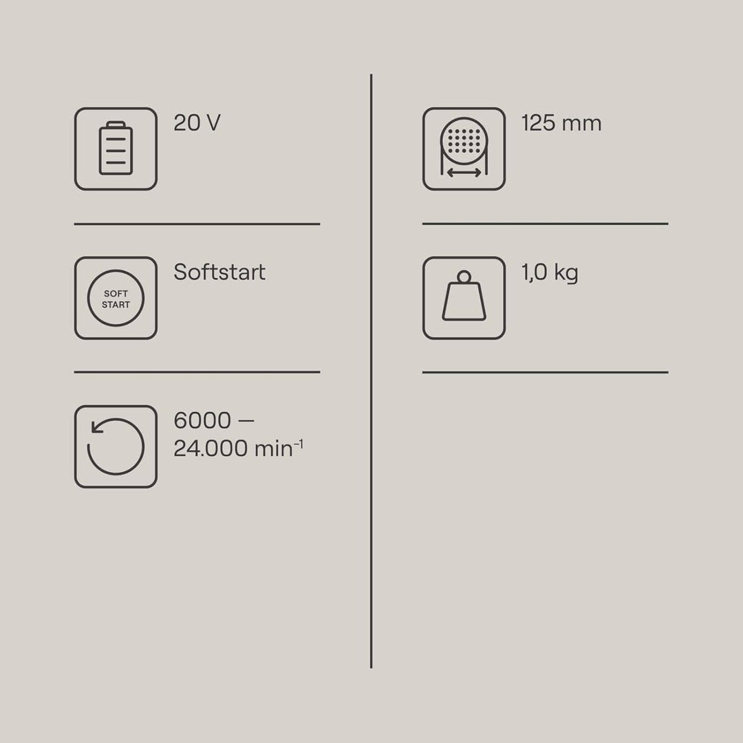 Gomag Akku-Exzenterschleifer GO-EXS125 Set S 20V | Schleifblatt Ø 125 mm | Softstart | Schwingzahlre