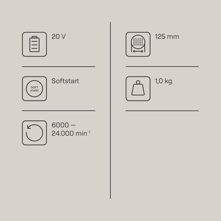 Gomag Akku-Exzenterschleifer GO-EXS125 Set S 20V | Schleifblatt Ø 125 mm | Softstart | Schwingzahlre