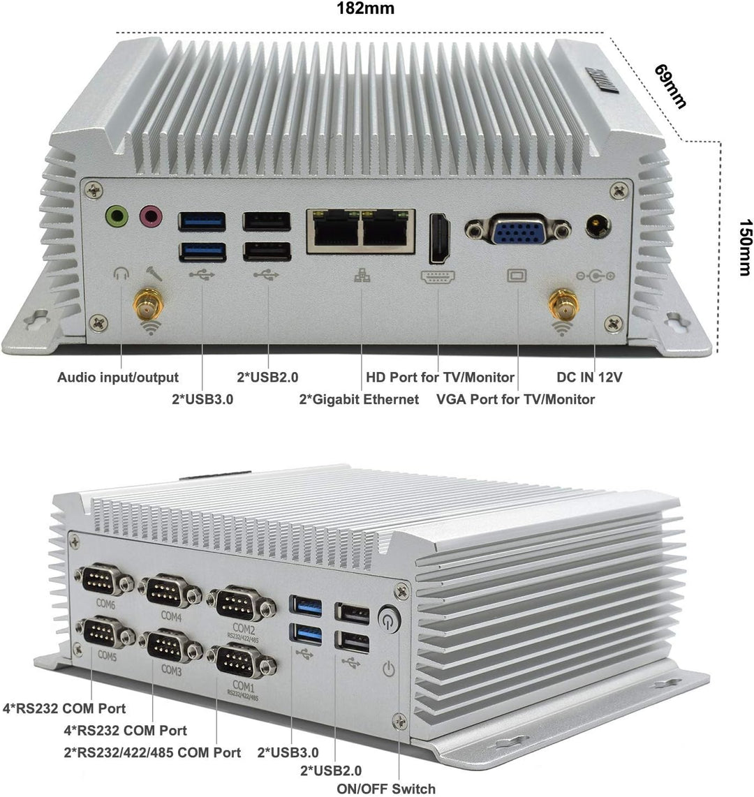 HISTTON Lüfterlos Mini PC Industrie PC Intel Core i7-4500U, 8GB RAM 128GB SSD, HDMI &VGA Dual Ausgan