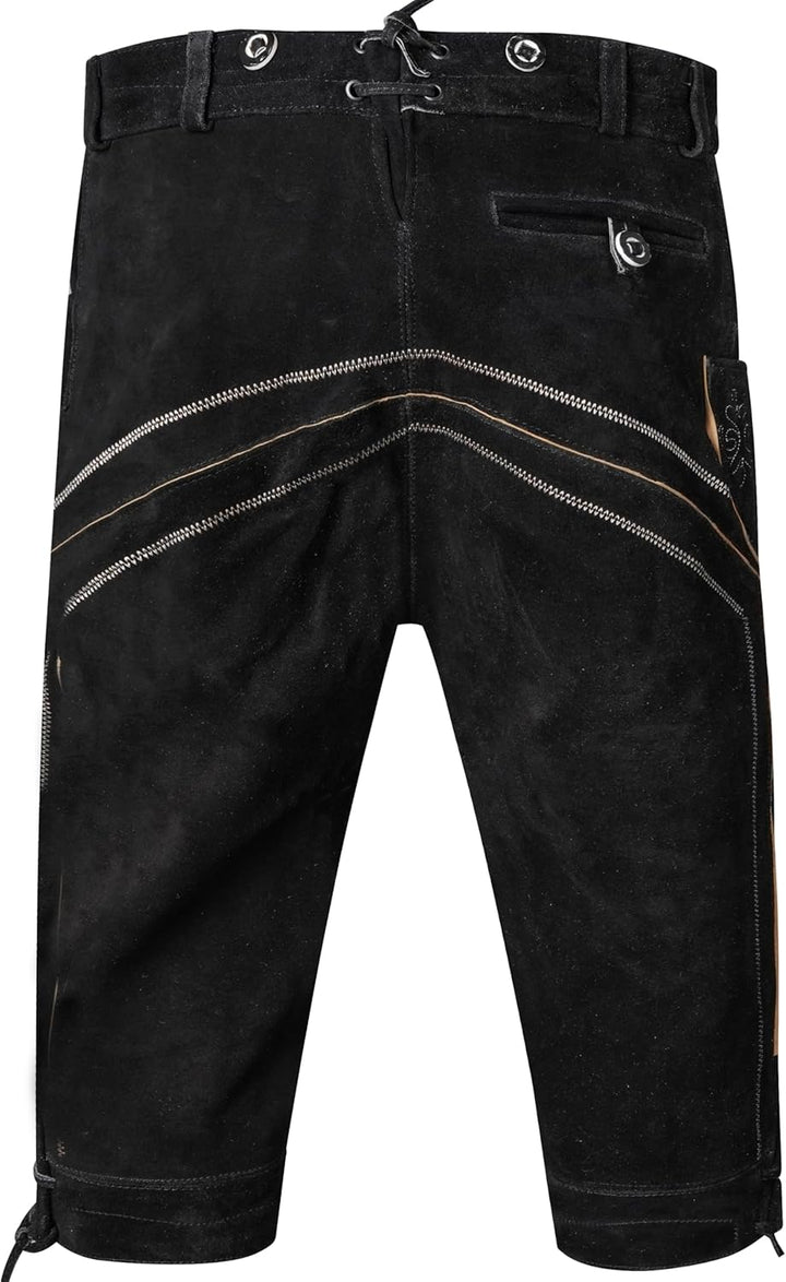 Herren Trachten Lederhose Kniebund mit Träger Rindvelourleder Dunkelbraun - Trachtenlederhose Herren