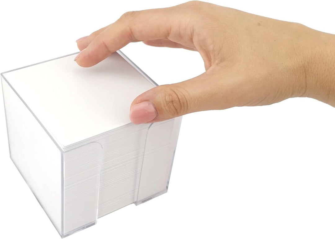 D.RECT Zettelbox Zettelkasten Kunststoff, 85x85x80mm circa700blatt, Weissgefüllt, 6 Stück Ersatzpapi