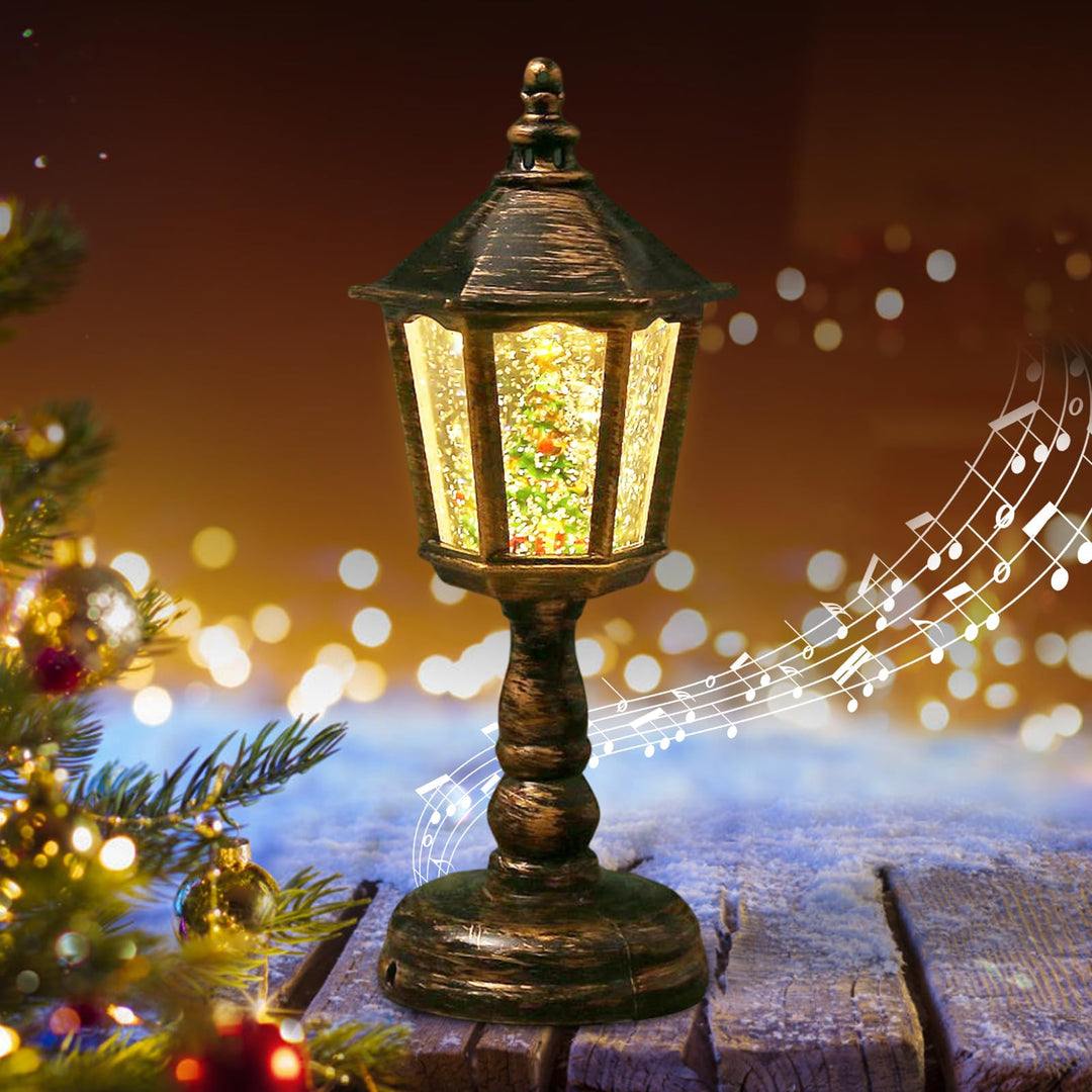 Schneekugel Weihnachten, Spieluhr Weihnachten, Warmweisses LED Licht, Schneekugel mit Musik, Windlic